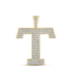 10kt Yellow Gold Men's Round Diamond T Initial Letter Charm Pendant - 1 - 1/2 Cttw - Splendid Jewellery