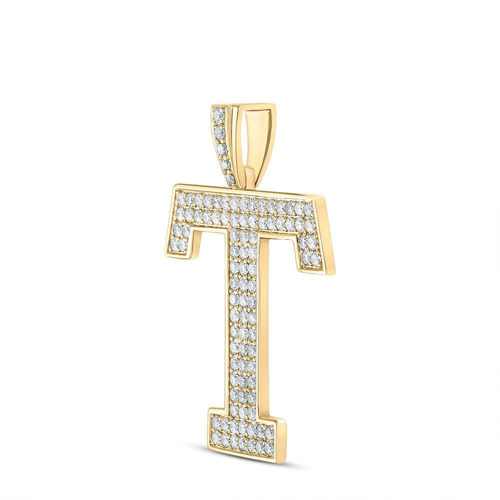 10kt Yellow Gold Men's Round Diamond T Initial Letter Charm Pendant - 1 - 1/2 Cttw - Splendid Jewellery