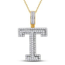 Load image into Gallery viewer, 10kt Yellow Gold Men's Round Diamond T Initial Letter Charm Pendant - 1-1/2 Cttw product  Top View from Splendid Jewellery