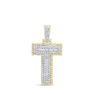 10kt Yellow Gold Men's Round Diamond T Initial Letter Charm Pendant 3/4 Cttw - Splendid Jewellery