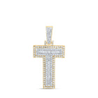 10kt Yellow Gold Men's Round Diamond T Initial Letter Charm Pendant 3/4 Cttw - Splendid Jewellery