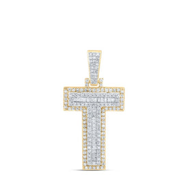 10kt Yellow Gold Men's Round Diamond T Initial Letter Charm Pendant 3/4 Cttw - Splendid Jewellery