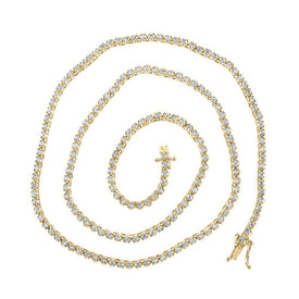 10kt Yellow Gold Men's Round Diamond Tennis Chain Necklace - 3 - 1/4 Cttw - Splendid Jewellery