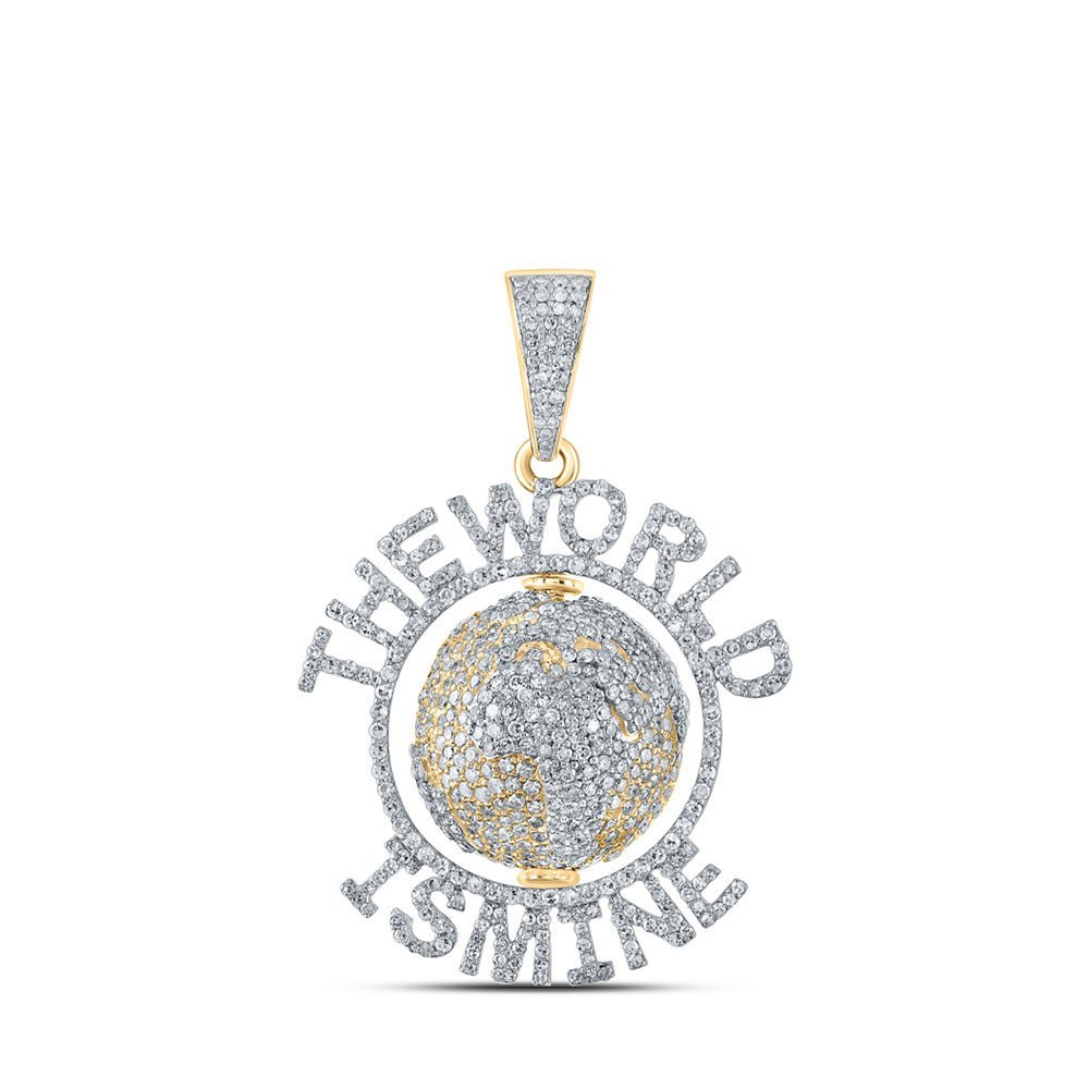 10kt Yellow Gold Men's Round Diamond "The World Is Mine" Charm Pendant - 4 Cttw - Splendid Jewellery