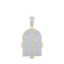 10kt Yellow Gold Men's Round Diamond Tomb Doors Memory Charm Pendant 3 - 3/4 Cttw - Splendid Jewellery