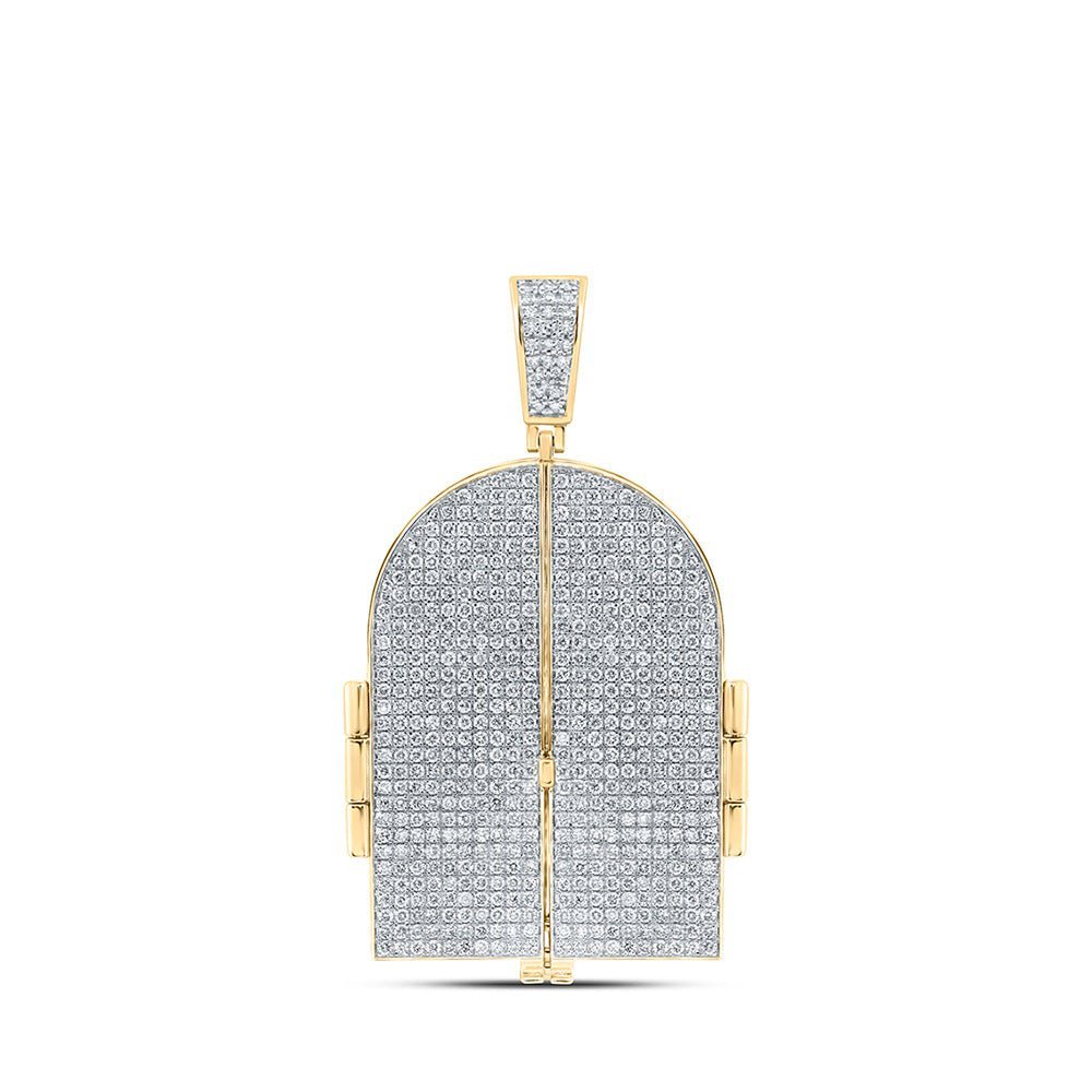 10kt Yellow Gold Men's Round Diamond Tomb Doors Memory Charm Pendant - 7 Cttw - Splendid Jewellery