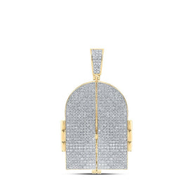 10kt Yellow Gold Men's Round Diamond Tomb Doors Memory Charm Pendant - 7 Cttw - Splendid Jewellery
