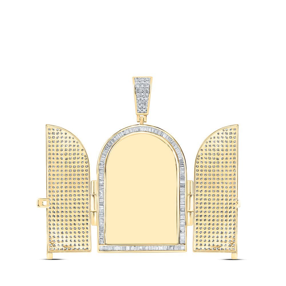 10kt Yellow Gold Men's Round Diamond Tomb Doors Memory Charm Pendant - 7 Cttw - Splendid Jewellery