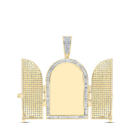 10kt Yellow Gold Men's Round Diamond Tomb Doors Memory Charm Pendant - 7 Cttw - Splendid Jewellery
