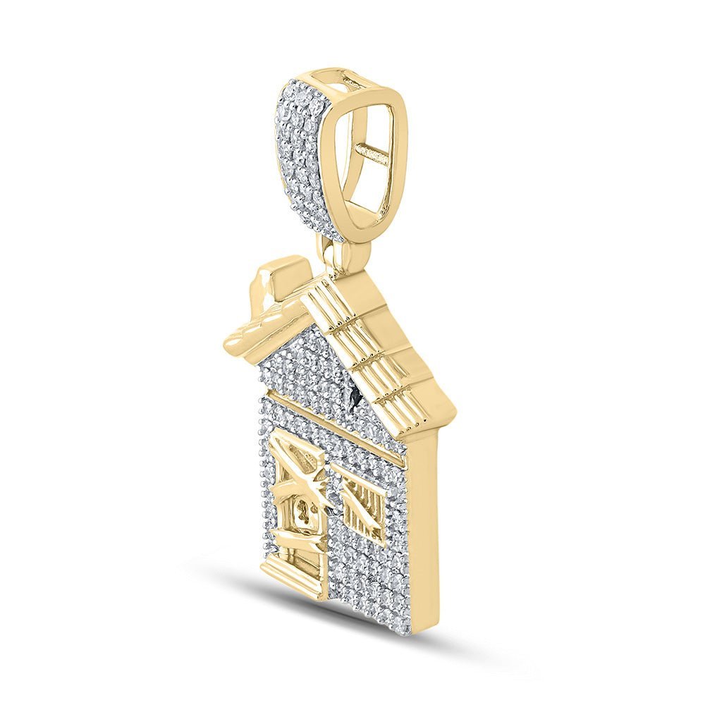 10kt Yellow Gold Men's Round Diamond Trap House Charm Pendant - 1/2 Cttw | Splendid Jewellery - Splendid Jewellery