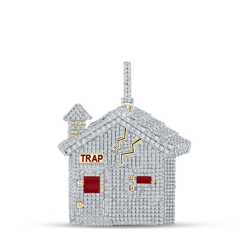 10kt Yellow Gold Men's Round Diamond Trap House Charm Pendant - 14 Cttw | Splendid Jewellery - Splendid Jewellery