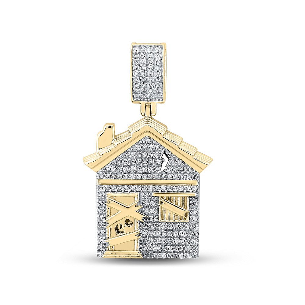 10kt Yellow Gold Men's Round Diamond Trap House Charm Pendant - 3/4 Cttw - Splendid Jewellery