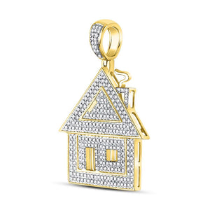 10kt Yellow Gold Men's Round Diamond Trap House Charm Pendant - 3/4 Cttw | Splendid Jewellery - Splendid Jewellery