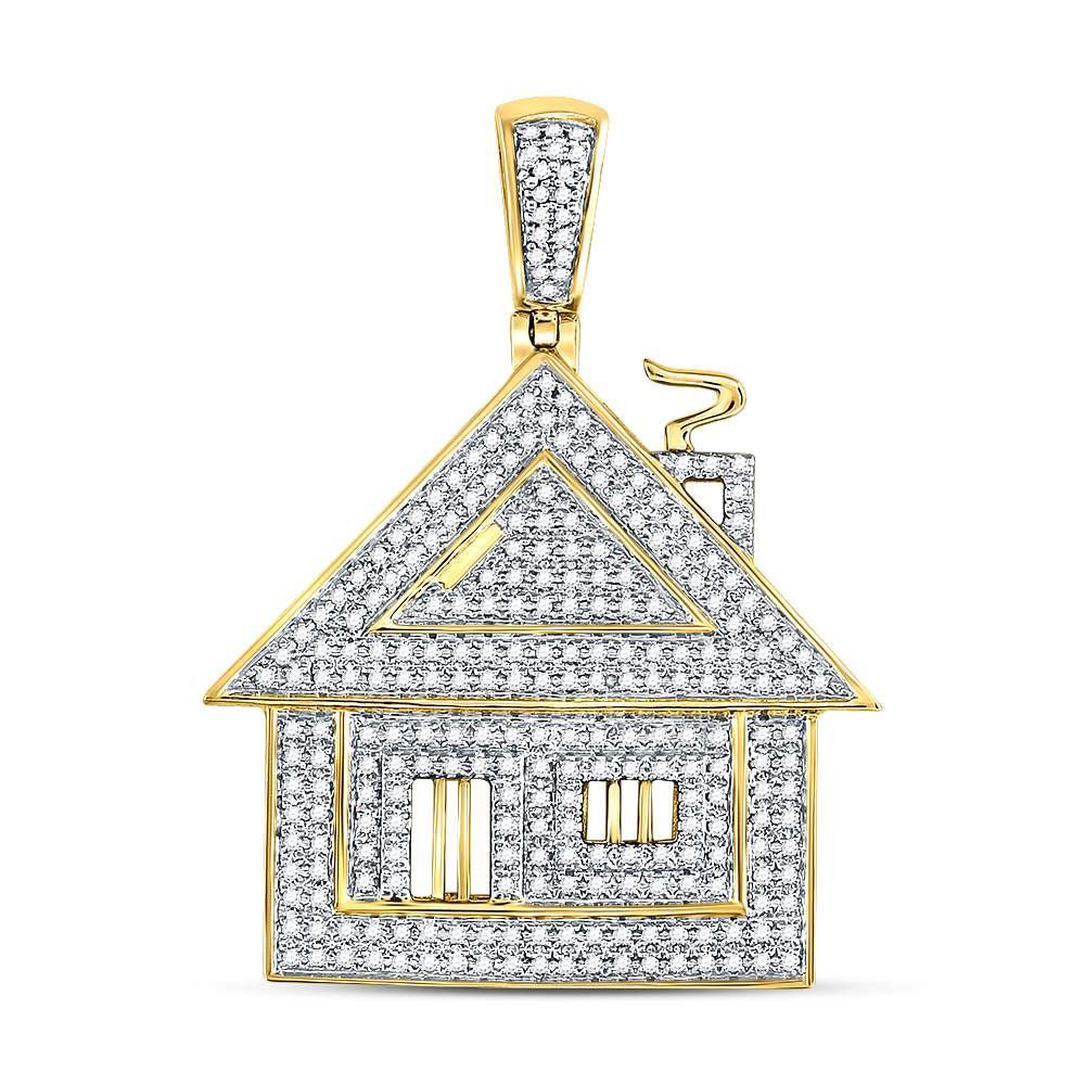 10kt Yellow Gold Men's Round Diamond Trap House Charm Pendant - 3/4 Cttw | Splendid Jewellery - Splendid Jewellery