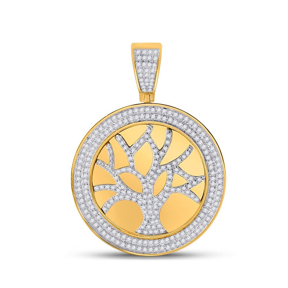 10kt Yellow Gold Men's Round Diamond Tree of Life Charm Pendant 7/8 Cttw - A Captivating Symbol of Strength and Growth - Splendid Jewellery
