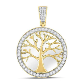 10kt Yellow Gold Men's Round Diamond Tree of Life Circle Charm Pendant - 3/4 Cttw | Splendid Jewellery - Splendid Jewellery