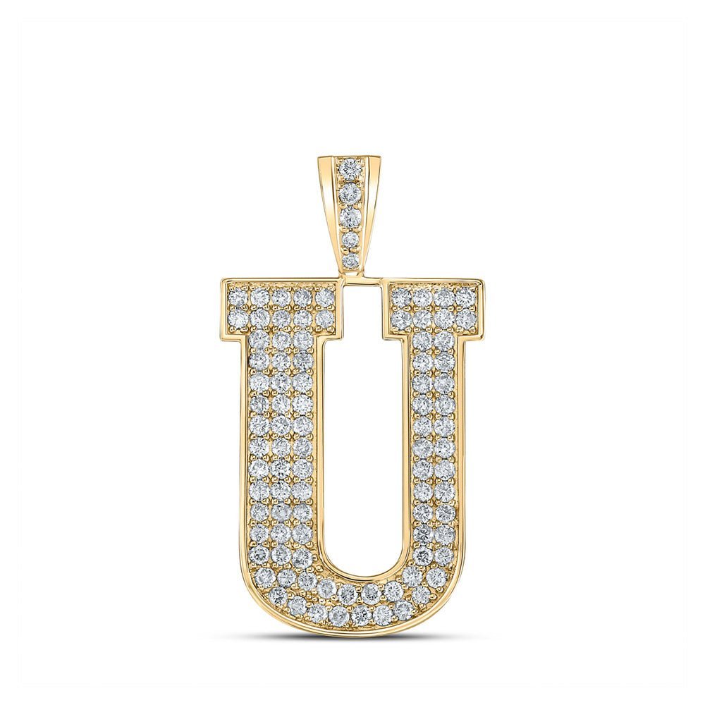10kt Yellow Gold Men's Round Diamond U Initial Letter Charm Pendant - 1 - 5/8 Cttw - Splendid Jewellery