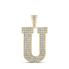 10kt Yellow Gold Men's Round Diamond U Initial Letter Charm Pendant - 1 - 5/8 Cttw - Splendid Jewellery