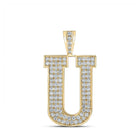 10kt Yellow Gold Men's Round Diamond U Initial Letter Charm Pendant - 1 - 5/8 Cttw - Splendid Jewellery