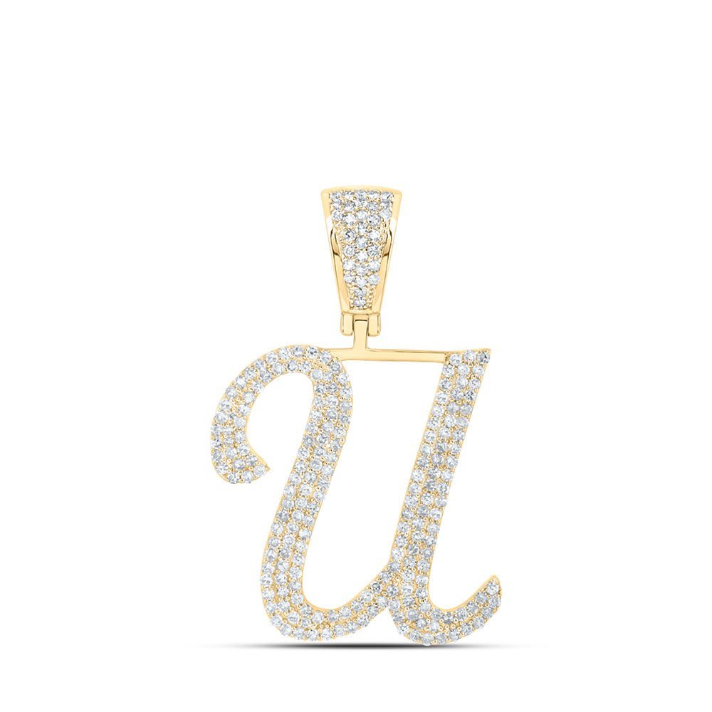 10kt Yellow Gold Men's Round Diamond U Initial Letter Charm Pendant - 1 Cttw - Splendid Jewellery