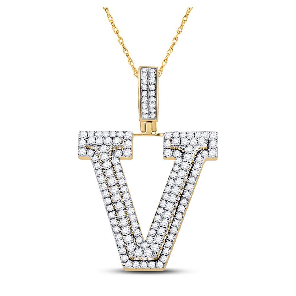 10kt Yellow Gold Men's Round Diamond V Charm Pendant - 1 - 3/4 Cttw - Splendid Jewellery