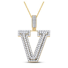 Load image into Gallery viewer, 10kt Yellow Gold Men's Round Diamond V Charm Pendant - 1 - 3/4 Cttw - Splendid Jewellery