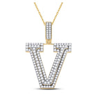 10kt Yellow Gold Men's Round Diamond V Charm Pendant - 1 - 3/4 Cttw - Splendid Jewellery