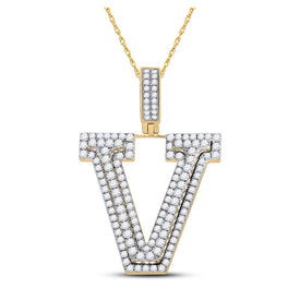 10kt Yellow Gold Men's Round Diamond V Charm Pendant - 1 - 3/4 Cttw - Splendid Jewellery