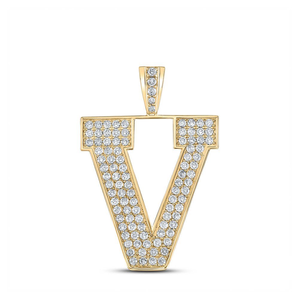 10kt Yellow Gold Men's Round Diamond V Initial Letter Charm Pendant - 1 - 3/4 Cttw - Splendid Jewellery
