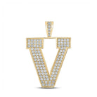 10kt Yellow Gold Men's Round Diamond V Initial Letter Charm Pendant - 1 - 3/4 Cttw - Splendid Jewellery