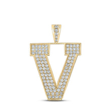 Load image into Gallery viewer, 10kt Yellow Gold Men's Round Diamond V Initial Letter Charm Pendant - 1 - 3/4 Cttw - Splendid Jewellery