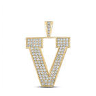 10kt Yellow Gold Men's Round Diamond V Initial Letter Charm Pendant - 1 - 3/4 Cttw - Splendid Jewellery