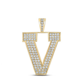 10kt Yellow Gold Men's Round Diamond V Initial Letter Charm Pendant - 1 - 3/4 Cttw - Splendid Jewellery