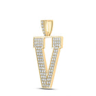 10kt Yellow Gold Men's Round Diamond V Initial Letter Charm Pendant - 1 - 3/4 Cttw - Splendid Jewellery