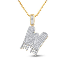 Load image into Gallery viewer, 10kt Yellow Gold Men's Round Diamond W Dripping Letter Charm Pendant 3/4 Cttw | Splendid Jewellery - Splendid Jewellery