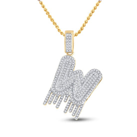 10kt Yellow Gold Men's Round Diamond W Dripping Letter Charm Pendant 3/4 Cttw | Splendid Jewellery - Splendid Jewellery