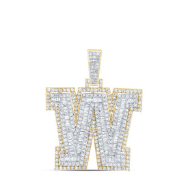 10kt Yellow Gold Men's Round Diamond W Initial Letter Charm Pendant - 1 - 3/4 Cttw - Splendid Jewellery