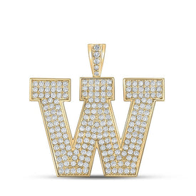 10kt Yellow Gold Men's Round Diamond W Initial Letter Charm Pendant - 3 - 1/3 Cttw - Splendid Jewellery