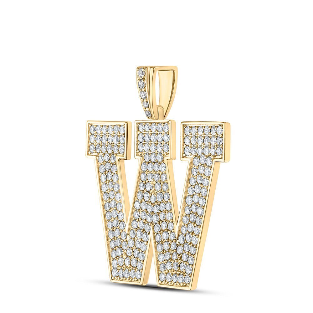 10kt Yellow Gold Men's Round Diamond W Initial Letter Charm Pendant - 3 - 1/3 Cttw - Splendid Jewellery