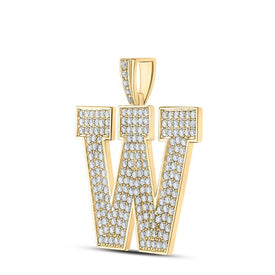 10kt Yellow Gold Men's Round Diamond W Initial Letter Charm Pendant - 3 - 1/3 Cttw - Splendid Jewellery