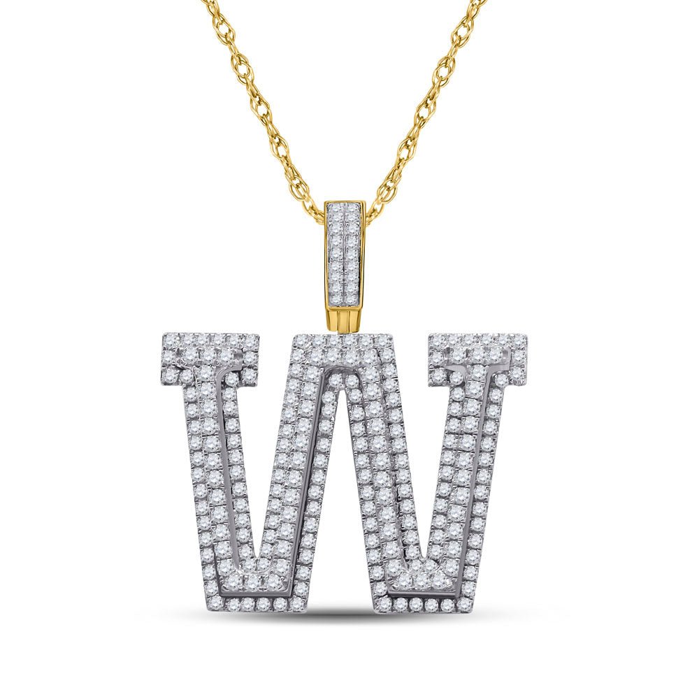 10kt Yellow Gold Men's Round Diamond W Initial Letter Charm Pendant - 3 Cttw | Splendid Jewellery - Splendid Jewellery