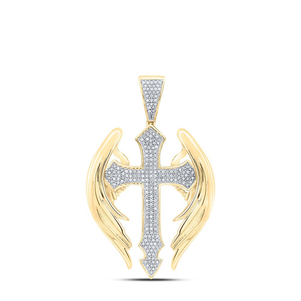 10kt Yellow Gold Men's Round Diamond Wings Cross Pendant - 1/2 Cttw | Splendid Jewellery - Splendid Jewellery