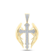 Load image into Gallery viewer, 10kt Yellow Gold Men's Round Diamond Wings Cross Pendant - 1/2 Cttw | Splendid Jewellery - Splendid Jewellery