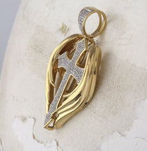 Load image into Gallery viewer, 10kt Yellow Gold Men's Round Diamond Wings Cross Pendant - 1/2 Cttw | Splendid Jewellery product Side View 2 from Splendid Jewellery