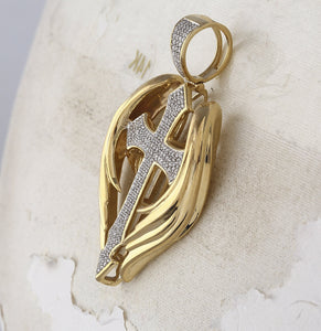 10kt Yellow Gold Men's Round Diamond Wings Cross Pendant - 1/2 Cttw | Splendid Jewellery - Splendid Jewellery