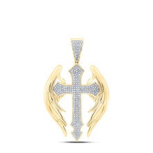 Load image into Gallery viewer, 10kt Yellow Gold Men's Round Diamond Wings Cross Pendant - 1/2 Cttw | Splendid Jewellery product  Top View from Splendid Jewellery
