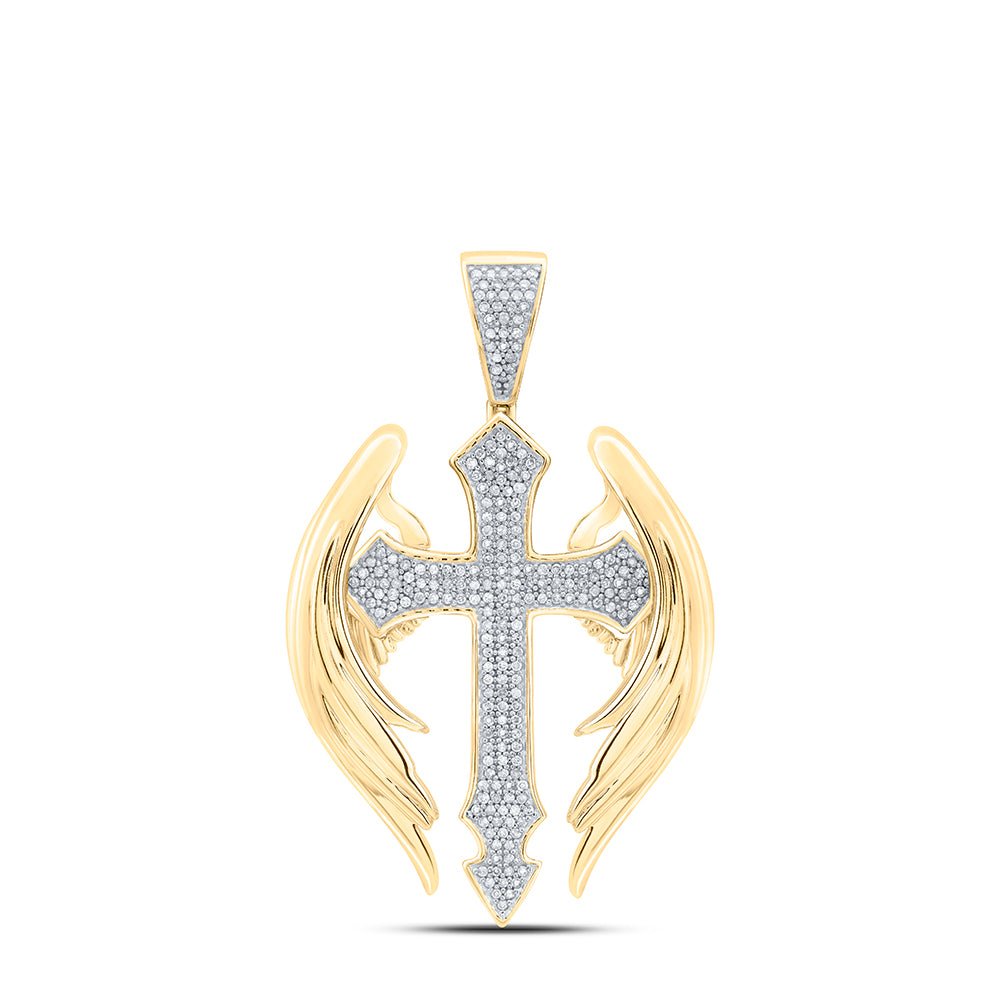 10kt Yellow Gold Men's Round Diamond Wings Cross Pendant - 1/2 Cttw | Splendid Jewellery - Splendid Jewellery