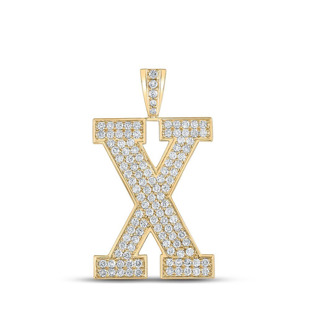 10kt Yellow Gold Men's Round Diamond X Initial Letter Charm Pendant - 1 - 7/8 Cttw - Splendid Jewellery