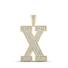 10kt Yellow Gold Men's Round Diamond X Initial Letter Charm Pendant - 1 - 7/8 Cttw - Splendid Jewellery