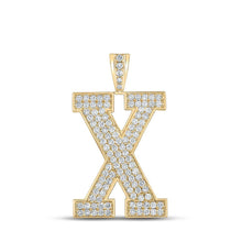Load image into Gallery viewer, 10kt Yellow Gold Men's Round Diamond X Initial Letter Charm Pendant - 1 - 7/8 Cttw - Splendid Jewellery